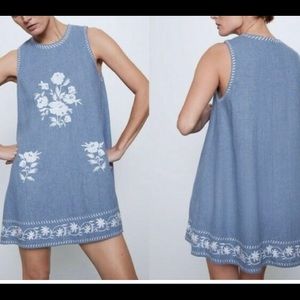 Zara blue embroidered mini dress